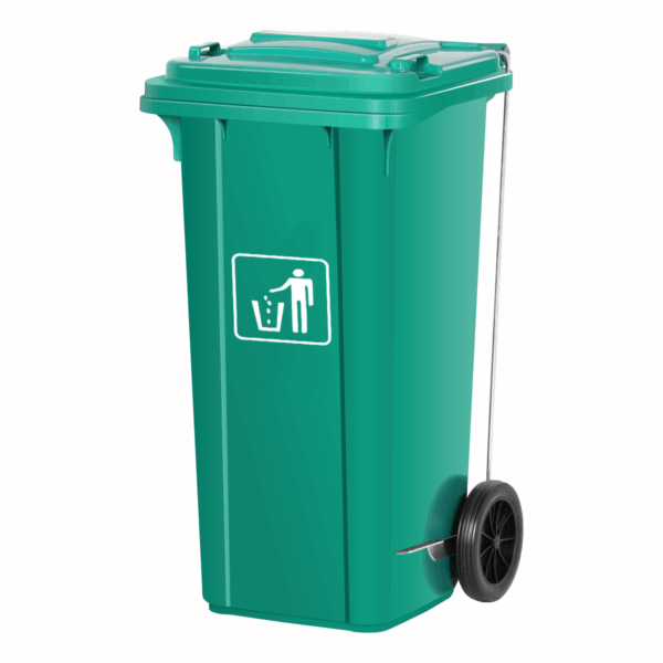 Trash Bin With Wheels and Pedal 120L - Green - Image 4