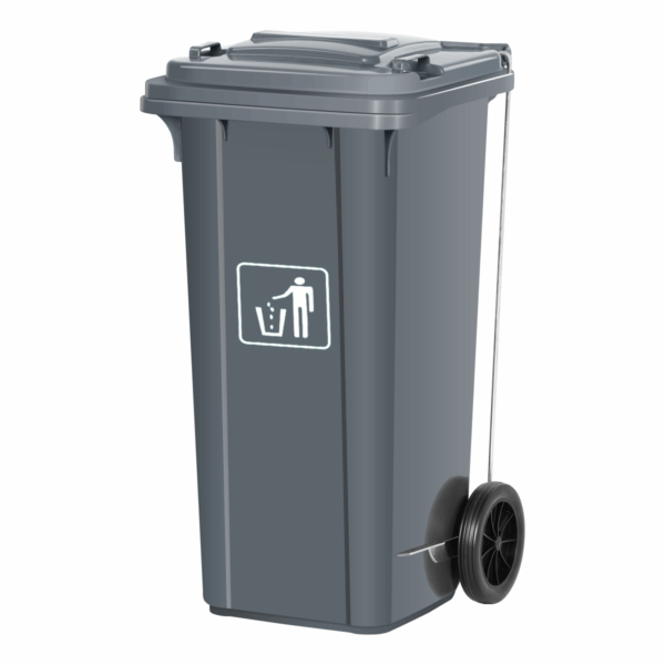 Trash Bin With Wheels and Pedal 120L - Grey - Image 2