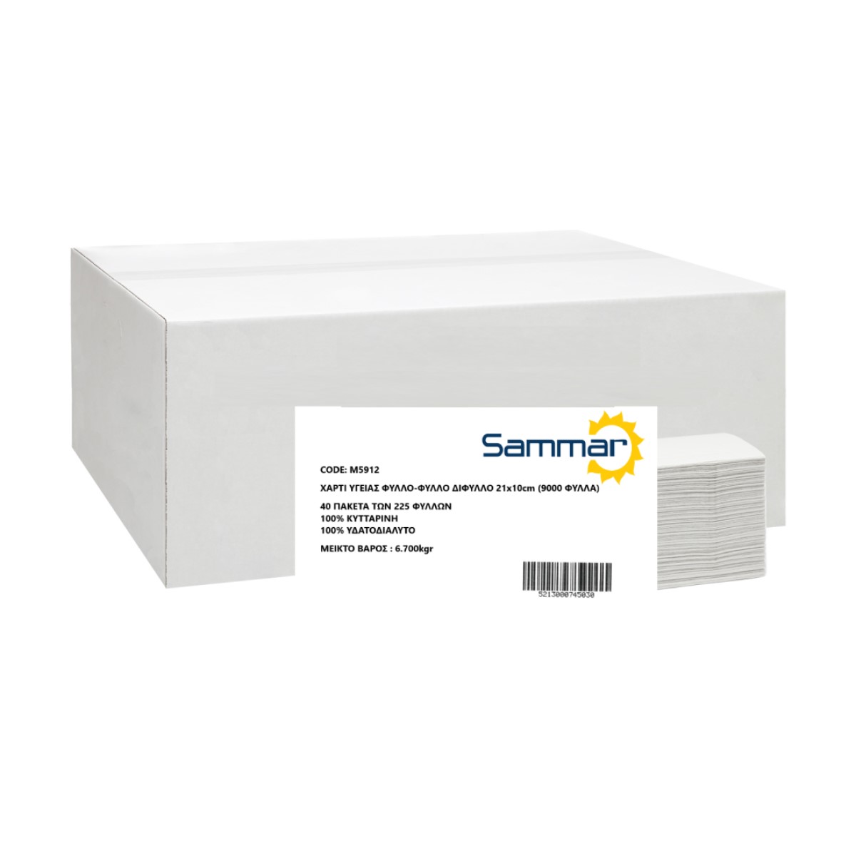 M5912 Χαρτί Υγείας Φύλλο-Φύλλο 2Φυλλο Λευκό (9000 Φύλλα) - Image 1
