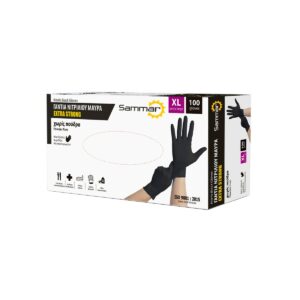 Γάντι Νιτριλίου Μαύρο Extra Αντοχής Μαύρο Χωρίς Πούδρα-XL/100τεμ