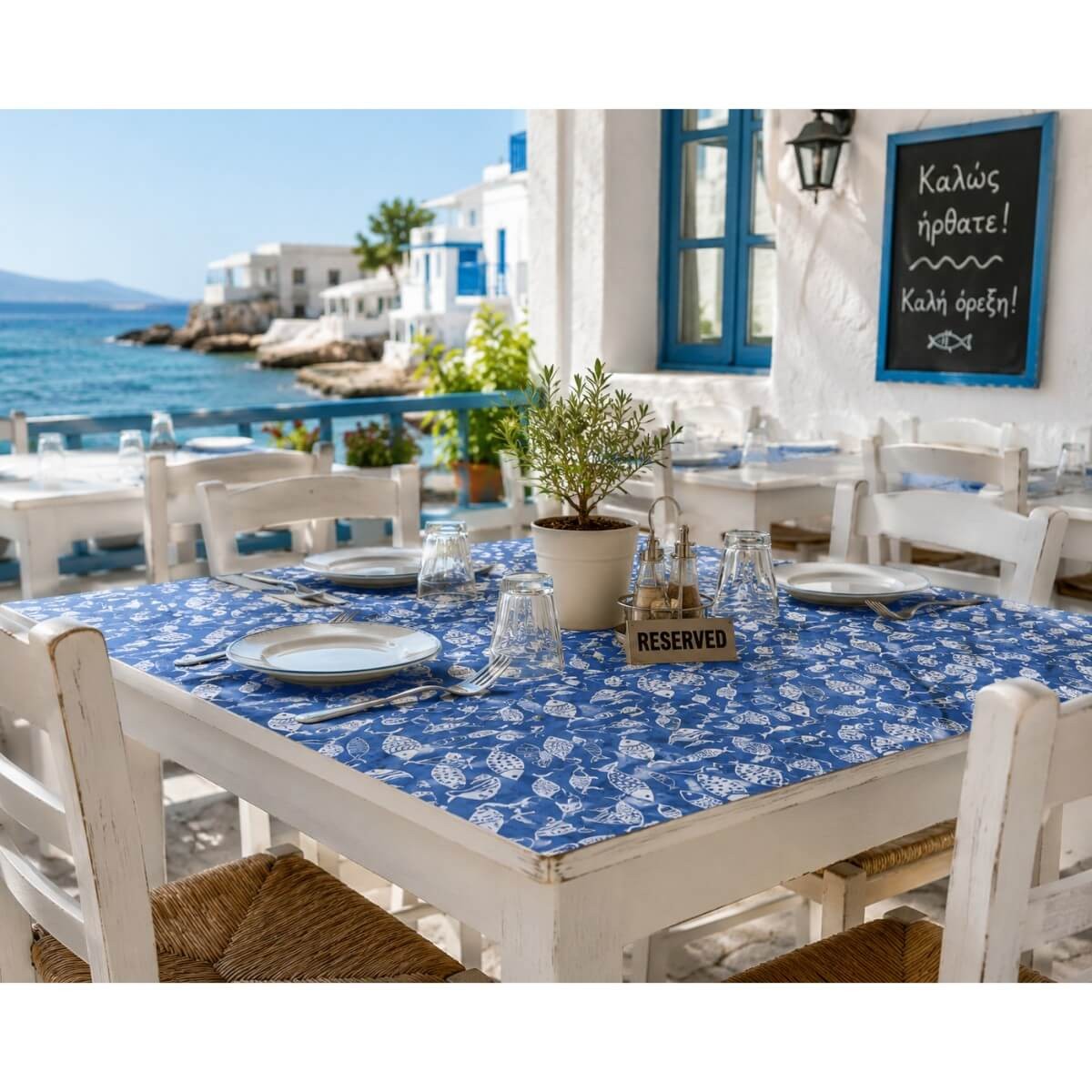 10040FISH Τραπεζομάντηλο 100X100cm Μπλε Ψαράκι (400τμχ) - Image 1