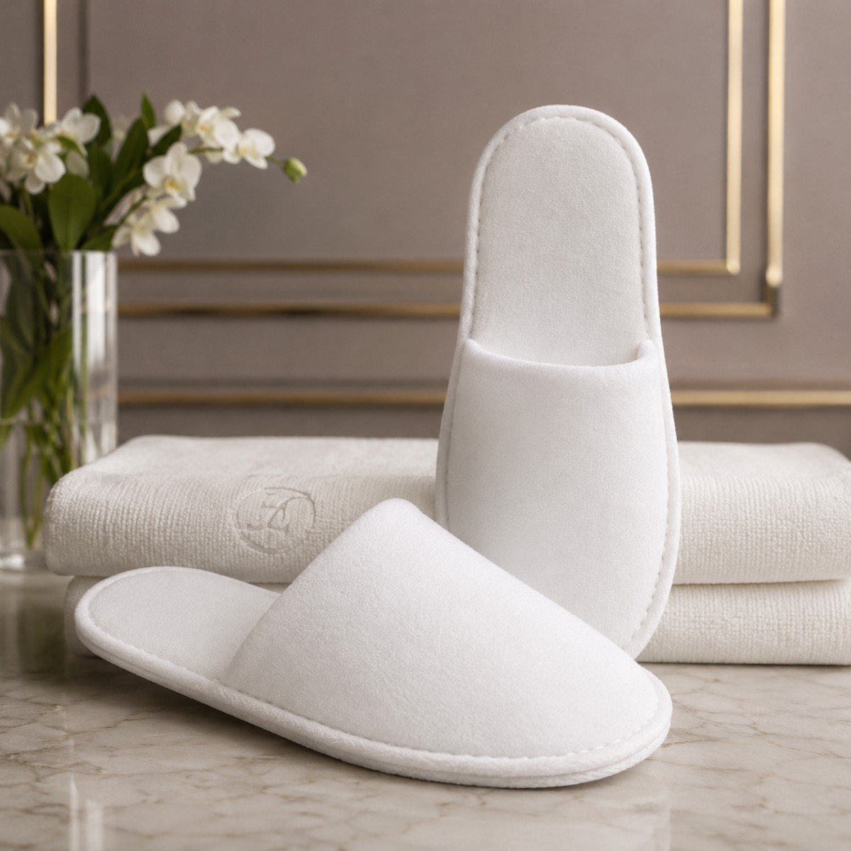 810004 "CORAL WOOL" Ζεύγος Παντόφλες Πολυτελείας (100τμχ) EVA SOLE 5mm - Image 1