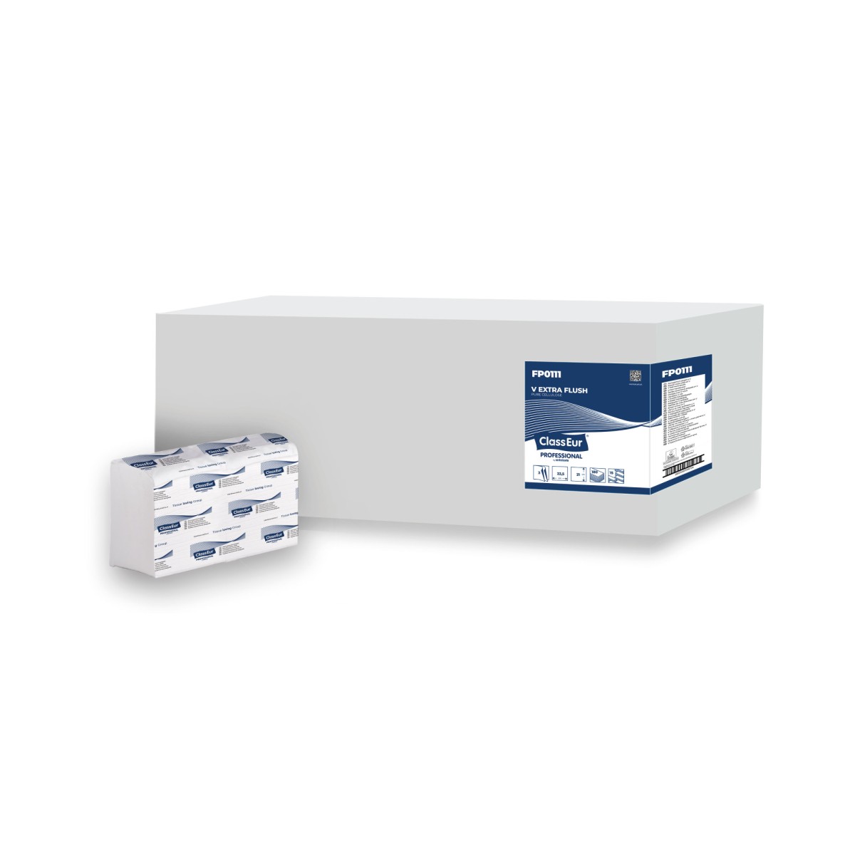 FP0111 Χειροπετσέτα 2Φυλλη Λευκή V-FOLD EXTRA FLUSH 22.5Χ21cm (2700 Φύλλα) - Image 1